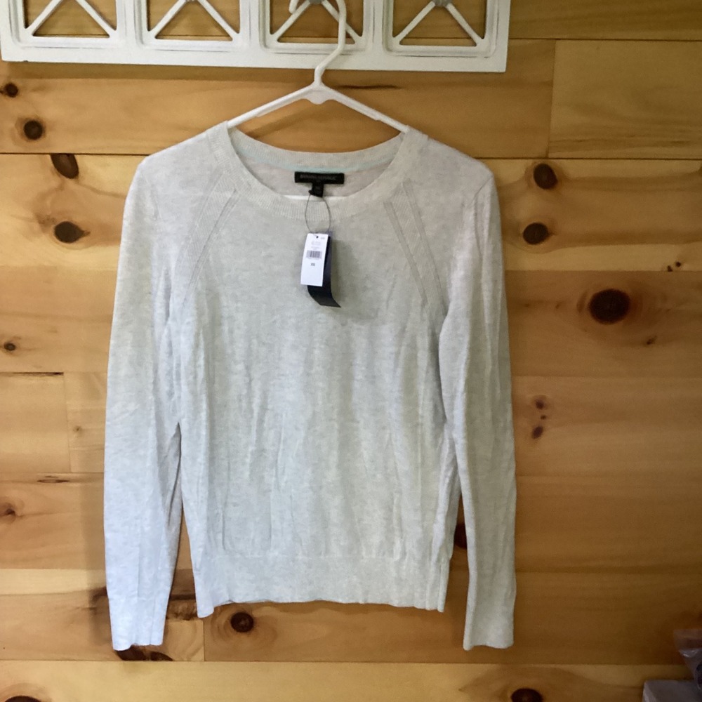 Banana Republic Womens XS Oatmeal Heather Gray Pointelle Crewneck Sweater NWT
